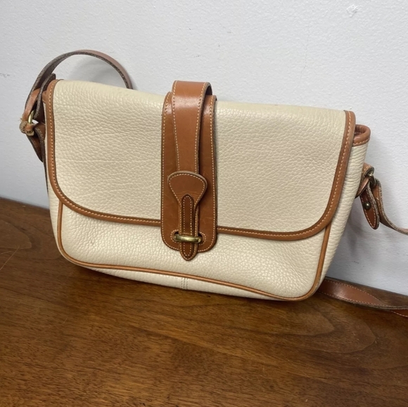 Dooney & Bourke Vintage Equestrian Crossbody Bag Bone Leather Flap 10